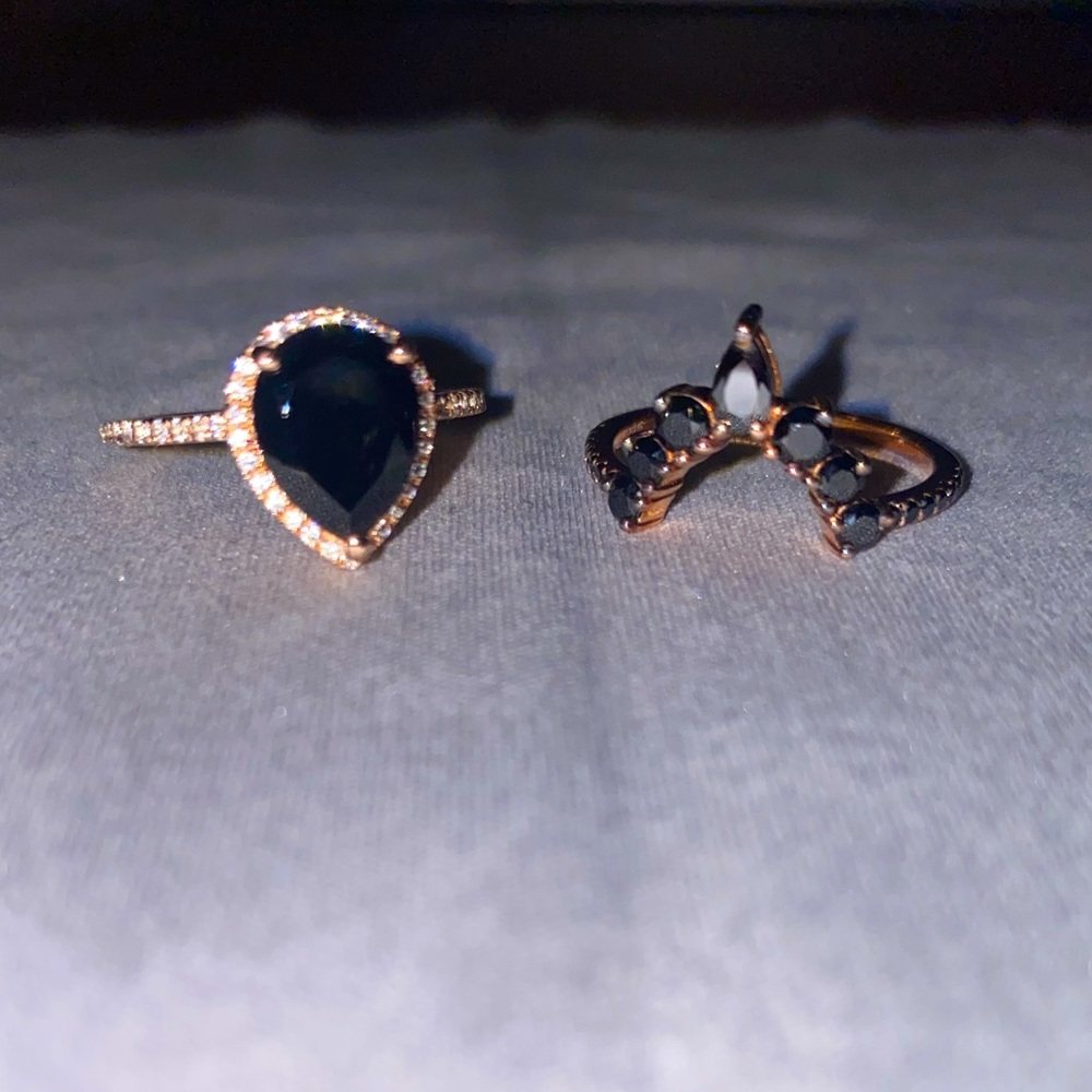 NWOT 2pcs Natural Black Onyx Wedding Set Size 7